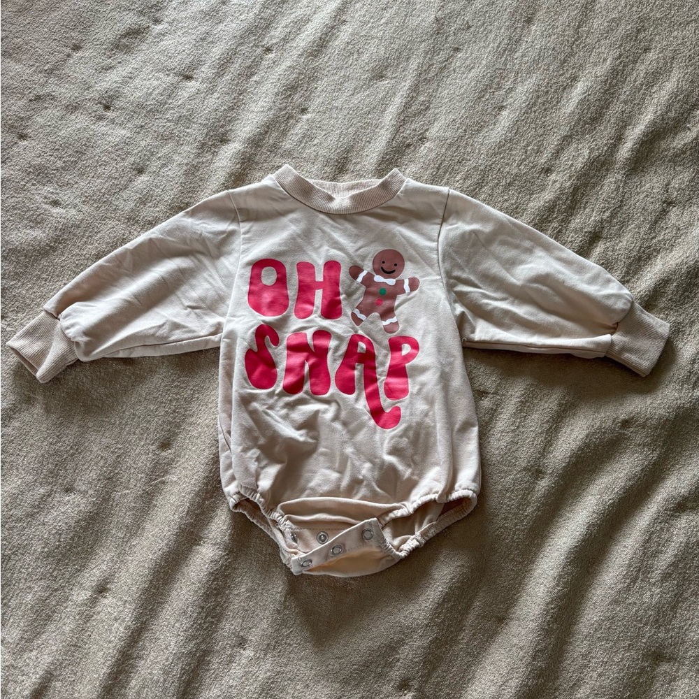 Cream Kids One-Piece Bodysuit with Red "OH SNAP" Graphic